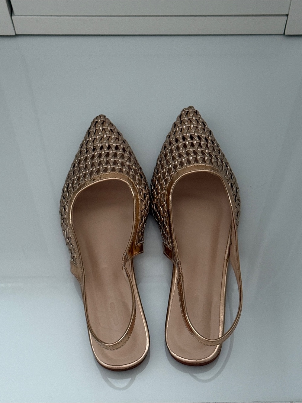 Cuccoo Champagne Rose Gold Woven Pointed Flats | Size 6 (36)